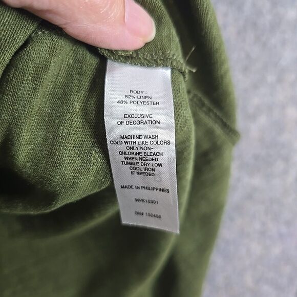 Magnolia Grace Olive Sleeveless T-shirt Blouse Plus 2X Linen Blend Embroidered - Picture 8 of 10